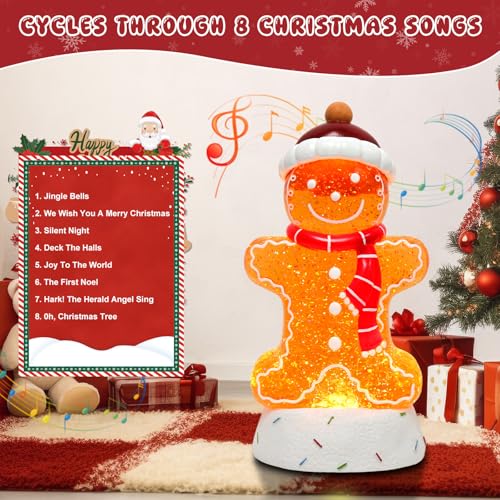 Gingerbread Musical Christmas Snow Globe Lantern with LED Lights & 6H Timer