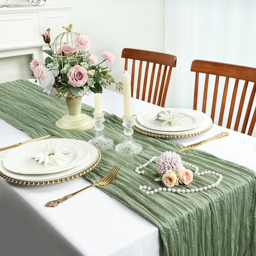 6 Pack Sage Green Cheesecloth Table Runners, 23 x 120 Inch Boho Gauze Fabric