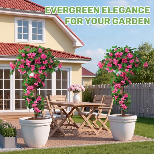 4FT Artificial Bougainvillea Topiary Ball Set - 2 Pack UV Resistant Faux Tree