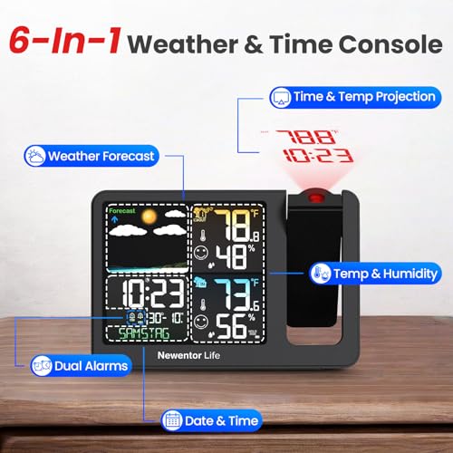 Projection Alarm Clock with Indoor Outdoor Weather Station and Humidity Monitor