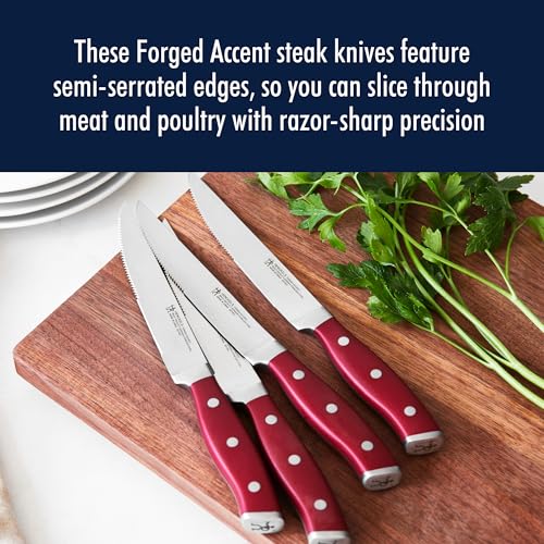Henckels Forged Accent 4-Piece Razor-Sharp Steak Knife Set, Red