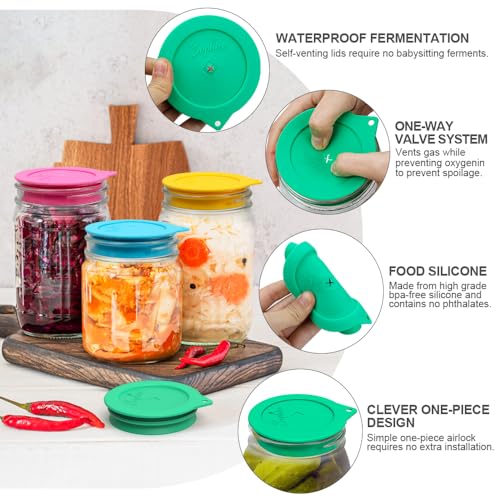 Silicone Fermentation Lids for Wide Mouth Mason Jars 4-Pack