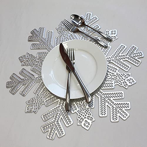 15x17in Vinyl Metallic Christmas Placemats Hollow Out Snowflake Silver - Set of 6 (Snowflake B Silver)