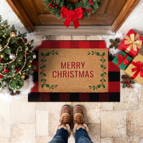 Christmas Outdoor Rug, Red and Black Buffalo Plaid Front Porch Rug