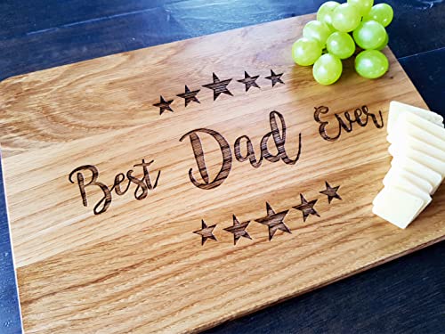 Best Dad with Stars Laser Engraved Oak Cutting Board 12x8" - Father's Day Gift