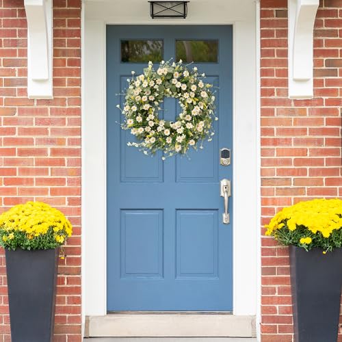24-Inch Artificial White Daisy Wreath with Eucalyptus and Lavender