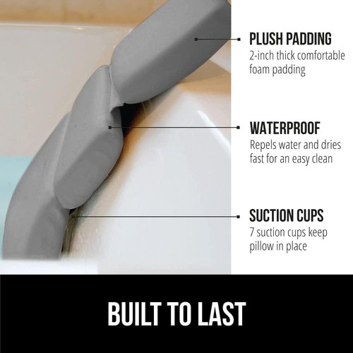 GORILLA GRIP Bath Pillow - Luxury Neck and Back Support with Strong Suction Cups | XL Gray Hot Tub Accessory