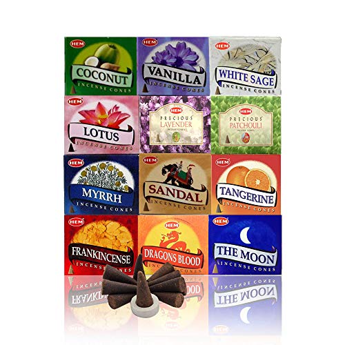 Natural Incense Cones Variety Pack - 12 Assorted Scents (120 Count)