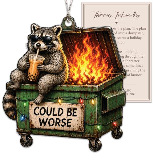 Funny Christmas Raccoon Ornament - Raccoon Dumpster Variation for Holiday Decor