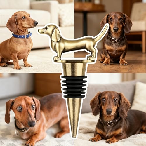 LKKCHER Bronze Dachshund Wine Stopper - Dog-Shaped Bottle Sealer Gift for Wine Lovers