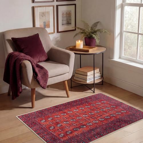 Vintage Washable Entryway Rug 2x3, Non-Slip Cotton Chenille Area Rug