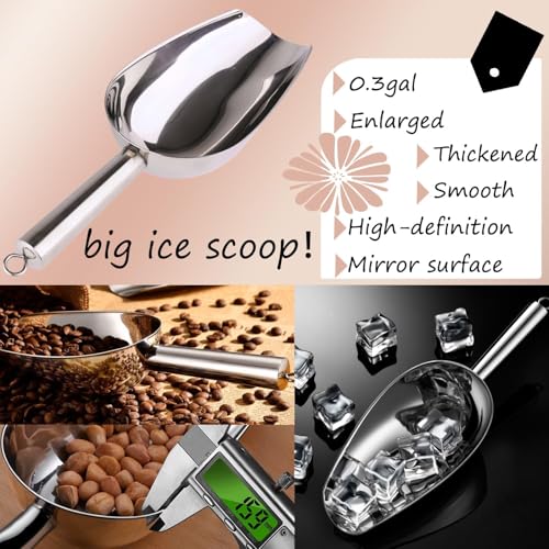 Mipau Silver 2-Pack Large 12L Ice Buckets with Scoops, Stainless Steel, Round, No Lid
