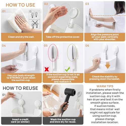 Suction Cup Shower Caddy Removable Bathroom Shelf Organizer White