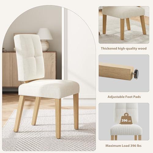 Modern Farmhouse Solid Wood Dining Chairs, Upholstered Set of 4