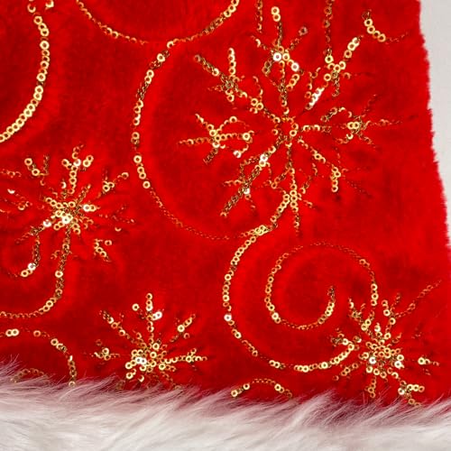 Christmas Snowflake Santa Hat for Adults – Thick Velvet Red Holiday Hat