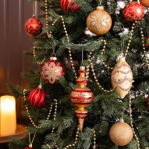 10-Piece Glass Christmas Ornament Set - Red and Gold Luxury Tree Decor