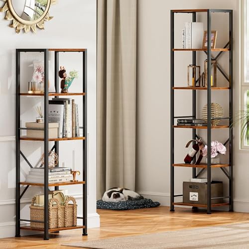 6-Tier Tall Narrow Bookshelf, Rustic Industrial Display Storage Shelf