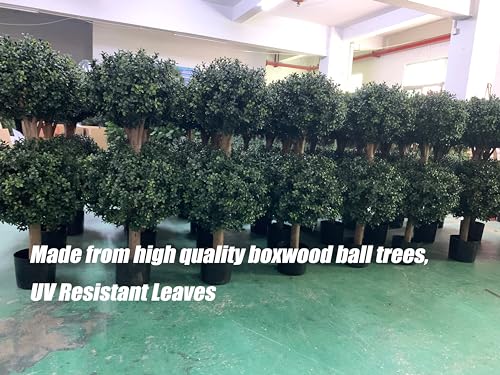 35-Inch Artificial Double Ball Boxwood Topiary Trees, 2-Pack UV Resistant