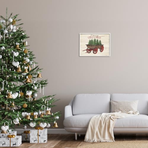 Merry Christmas Tree Wagon Wall Art 16x20 White Framed Giclée Print - Rustic Holiday Decor