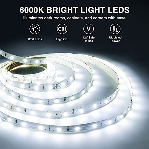 Onforu 65.6ft Dimmable White LED Strip Lights 6000K Daylight Tape, Pack of 2
