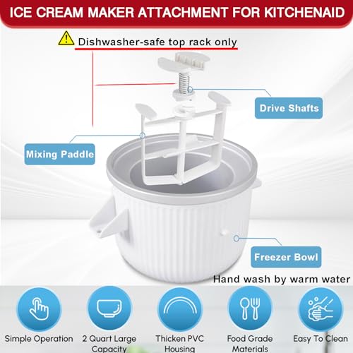 2-Quart Ice Cream Maker Attachment for Stand Mixers, 4.5QT to 6QT Models
