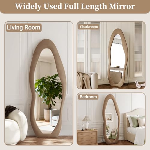 Irregular Full Length Floor Mirror, 63" x 24" Velvet Wavy Standing Mirror