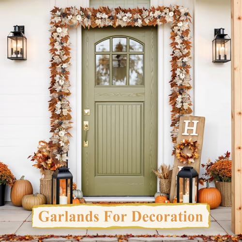 6ft Lighted Fall Garland with Timer, Pumpkins, Berries & Pinecones