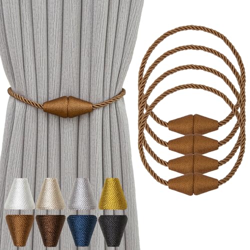 Magnetic Curtain Tiebacks 4 Pack - Decorative Rope Holdbacks for Drapes
