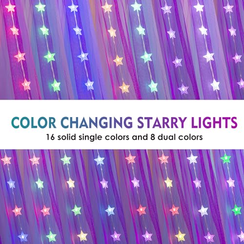Rainbow Bed Canopy with 24 Color-Changing Star Lights & Remote Control