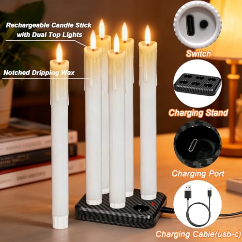Lasumora Rechargeable Flameless Taper Candles White with Charging Base