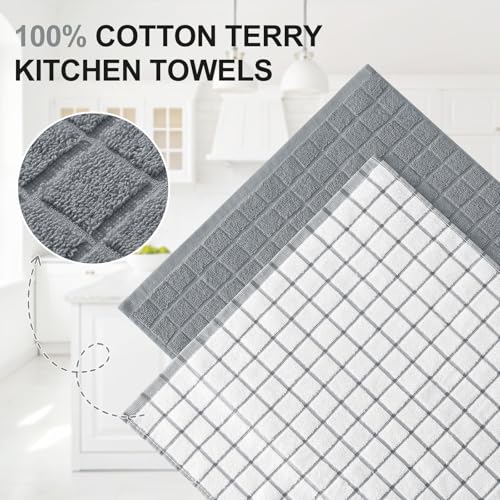 Premium Cotton Kitchen Towels, 16x28 Inch Absorbent Dish Towels, 6-Pack Grey