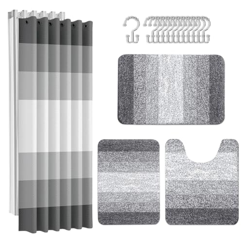 4-Piece Bathroom Set with Shower Curtain, PEVA Liner, and Non-Slip Rugs