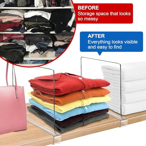 Clear Acrylic Shelf Dividers for Closet Organization 6 Pack