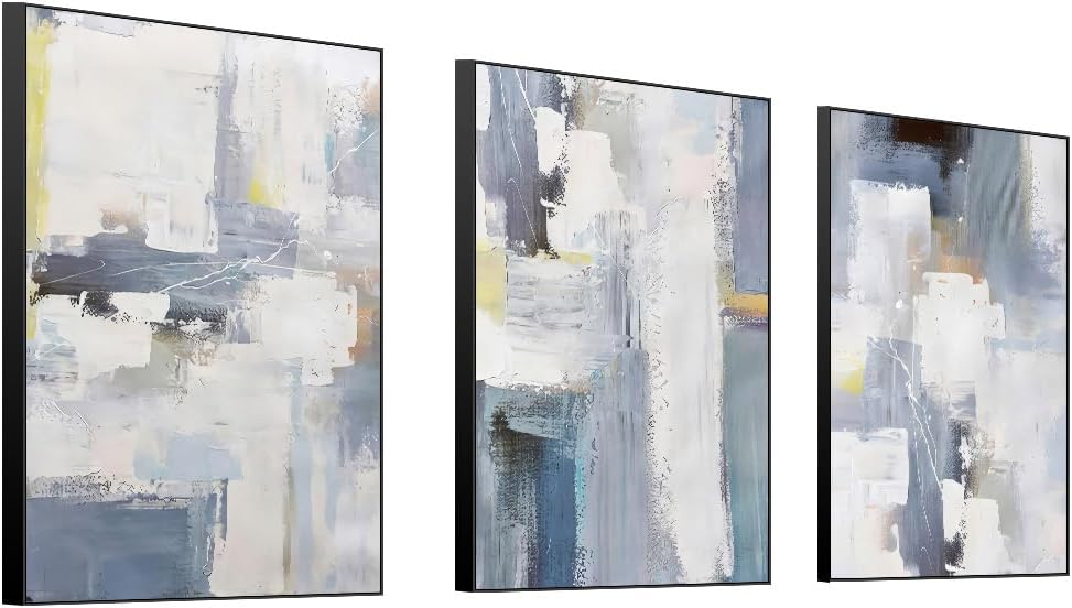 Skiennix Wall Art Set of 3 - Boho Black & White Canvas Paintings for Living Room | 24" x 32" Framed Decor