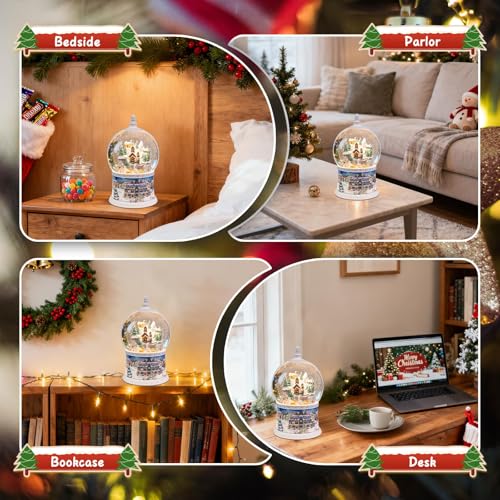 Large Musical Christmas Snow Globe Lantern with LED Lights & Timer, 10-Inch