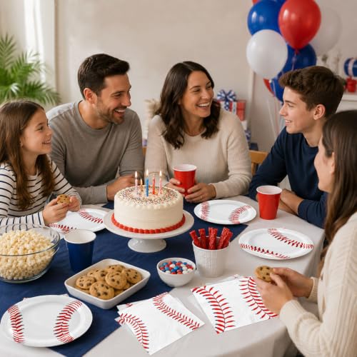 QIYANPAX Baseball Party Decorations Set 50 Pcs 9-Inch Plates & Napkins – Baseball Birthday Party Supplies (Baseball Variation)