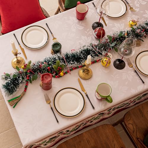 Softalker Holly 60 x 120 Inch Jacquard Tablecloth – Christmas Rectangular 8-10 Seats