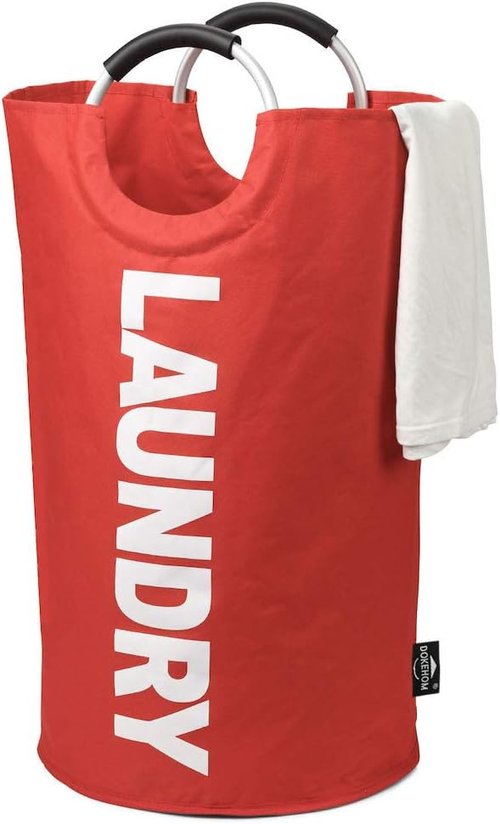 DOKEHOM 82L Large Laundry Basket - Collapsible Freestanding Hamper in Red for Easy Storage