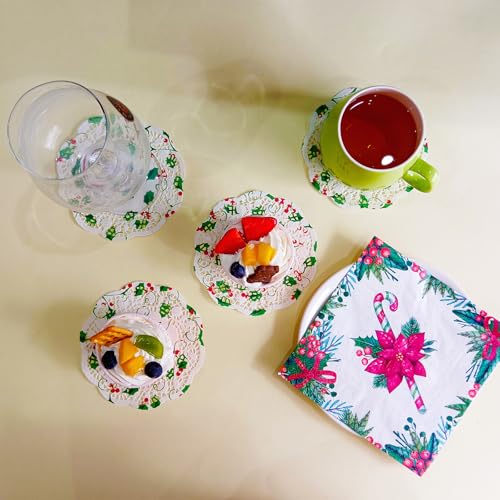 Jagrove Floral B 5-Inch Paper Doilies, Christmas Lace Disposable Round Placemats, Pack of 50