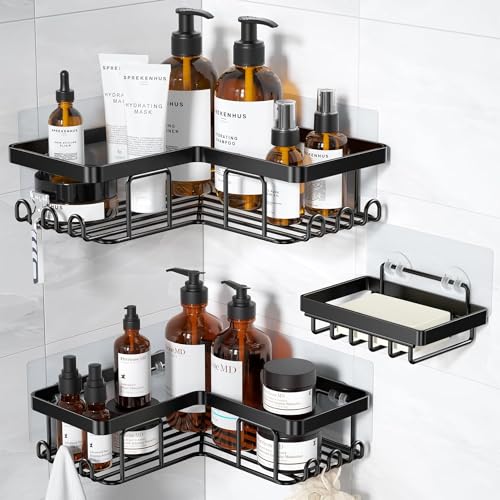 YASONIC Corner Adhesive Shower Caddy Rustproof Stainless Steel 3-Pack