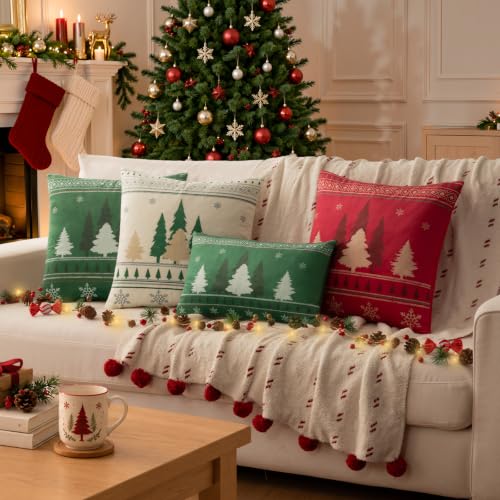a moment Green 20x20 Inch Christmas Pillow Covers 2 Pack – Velvet Pine Tree Snowflake Holiday Decor