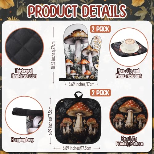 10-Piece Mushroom Kitchen Set: Oven Mitts, Pot Holders, Towels & Floor Mats