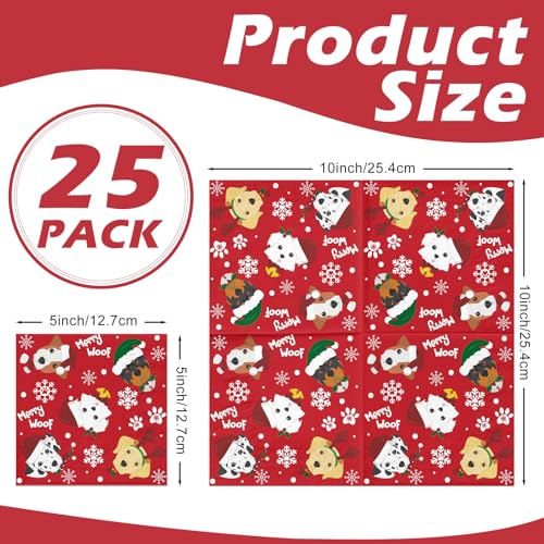 RUSPEPA Christmas Dog Cocktail Napkins 25 Pcs, 5x5 Inch Holiday Party Decor