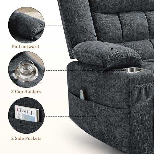 360° Swivel Rocking Recliner with Massage and Heating, Dark Gray Fabric