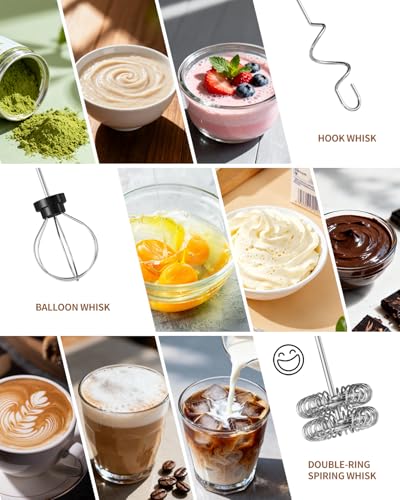 Rechargeable Handheld Milk Frother Wand with Stand, 3 Whisks & Case