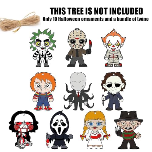 Halloween Horror Movie Wooden Ornaments Set for Small Tree - 10 Pieces