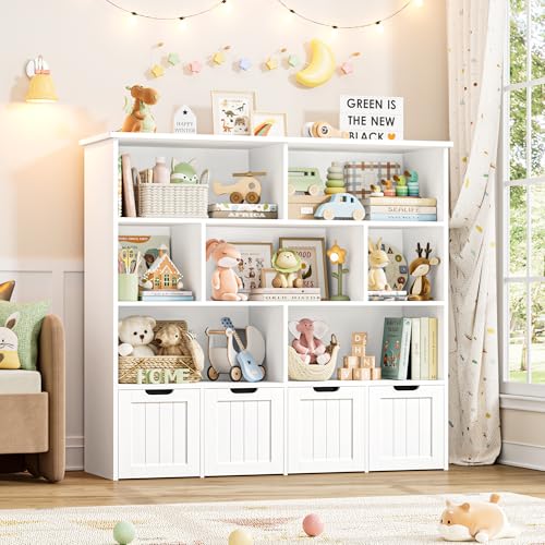 Kids Toy Storage Organizer with 7 Cubes and Mobile Rolling Drawers