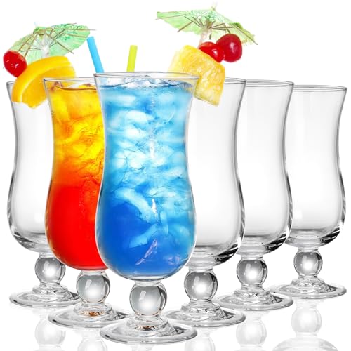 Yesland 6 Pack 14oz Hurricane Glasses - Tropical Cocktail & Drinkware Set