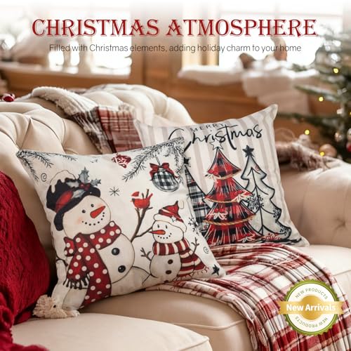 Aursaos Gray Striped Christmas Pillow Covers 18x18 Set of 4 - Holiday Decor