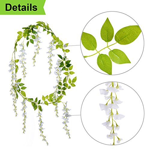 Artificial Wisteria Garland - 4 Pcs 28.8ft White Silk Flowers for Wedding & Home Decor
